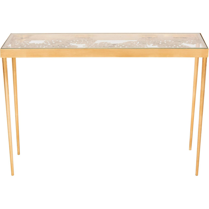 Gold Leaf Palm Leaf Glass Top Iron Console Table