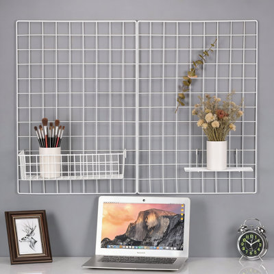 Heavy Duty Wall Grid Panel Set Of 2 - Metal Wire Photo Display And Wall Storage Organizer For Home Office Decor