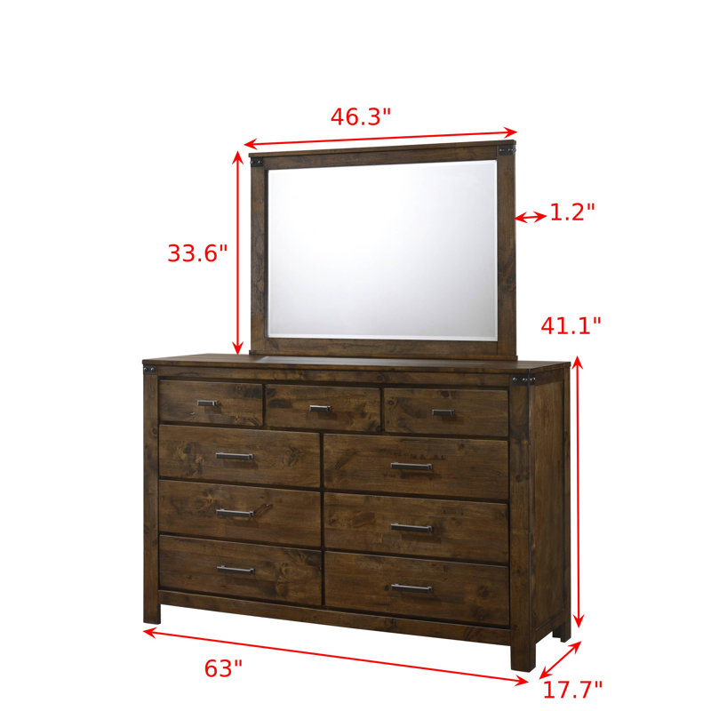 Ensemble de chambre à coucher à panneau rustique avec finition brune, 4 Piece, Grand lit