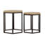 2 tables gigognes géométriques avec dessus en bois de manguier naturel et noir, cadres en fer pour le salon principal, pièce hexagonale élégante en métal