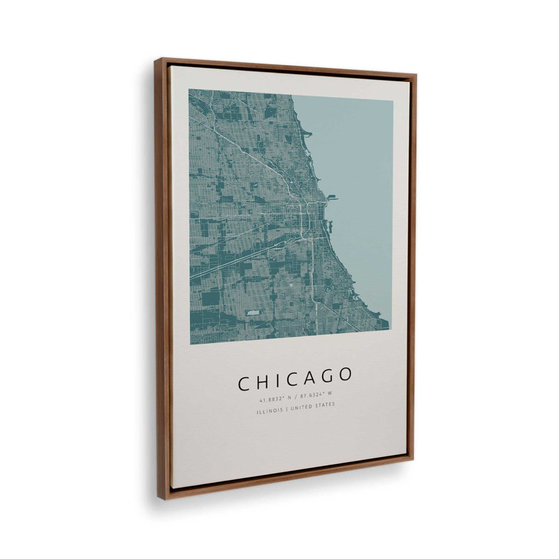 Chicago Street Map, reproduction d'art sur toile, 20 po x 30 po, Cadre flottant en noyer