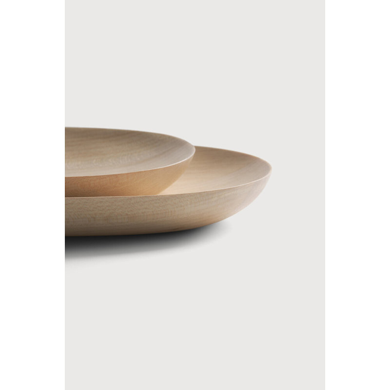 Thin Handmade Solid Wood Decorative Plate Set, Cream