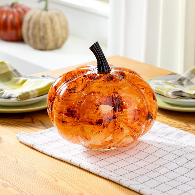 Décoration de table en verre citrouille en marbre, L 9,75 po