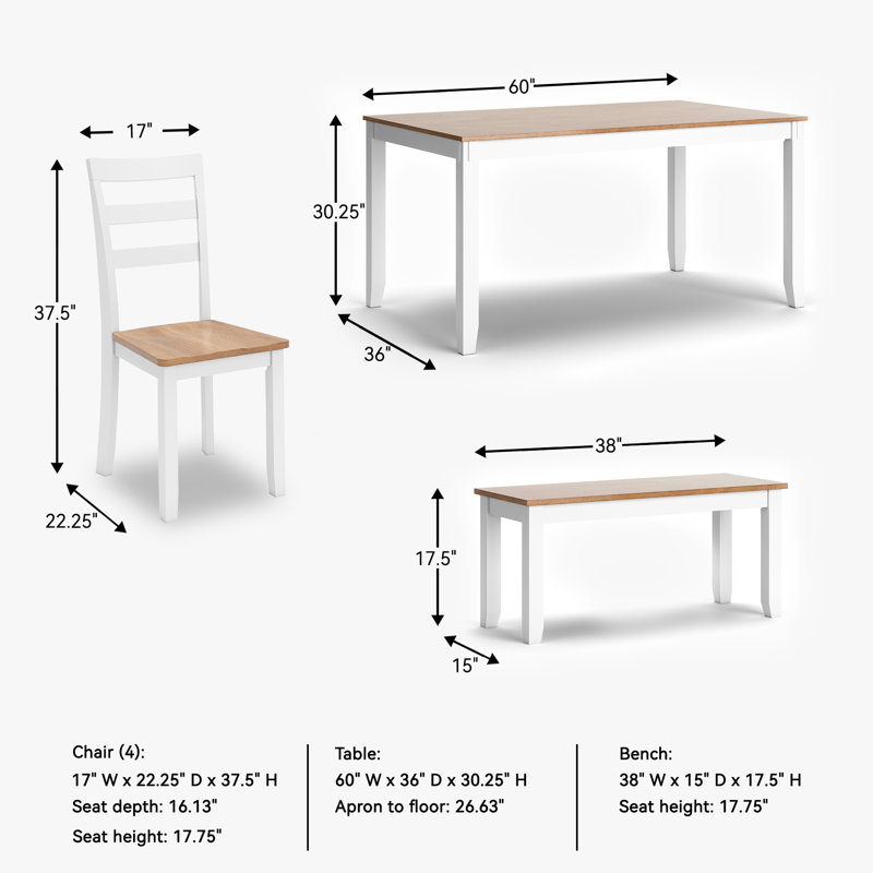 Malkin Dining Table With 4 Chairs And Bench, Set Of 6, White, White