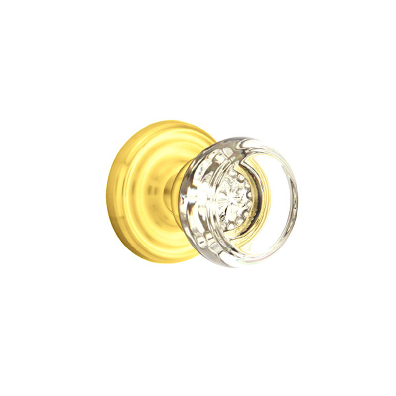 Ensemble de faux boutons Emtek avec rosette régulière et bouton en verre Georgetown, Laiton non laqué