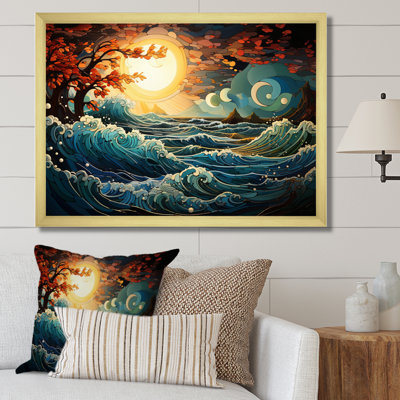 " Teal Yellow Ocean Coastal Serenade Pointillism III "