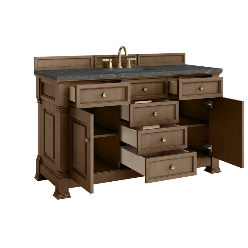 Meuble-lavabo simple l 60 po Brookfield, Bleu Parisien, Pacanier, À entraxe