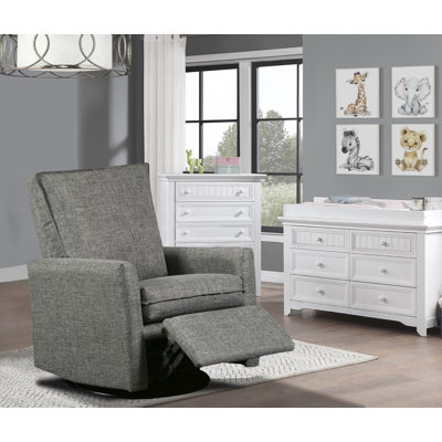 Zoey Gliding Swivel Recliner With Brushed Graphite Fabric - Made In USA