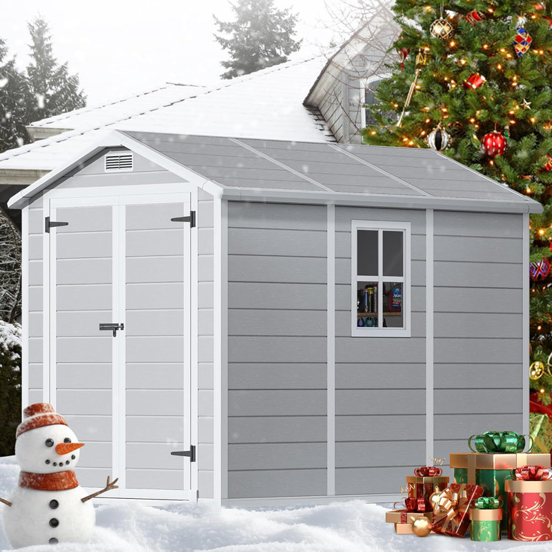 8.7x5.5 Ft Resin Storage Shed, Weather-resistant Outdoor Storage Shed With Floor Included, Gray