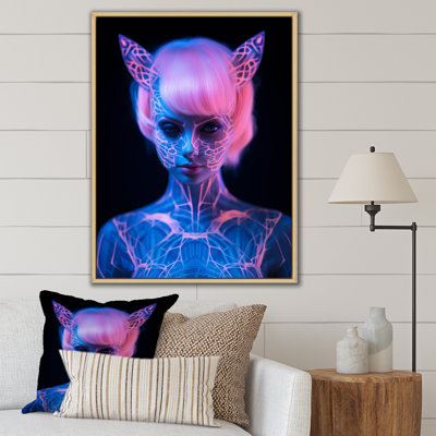 Catgirl In Neon, reproduction d'art sur toile