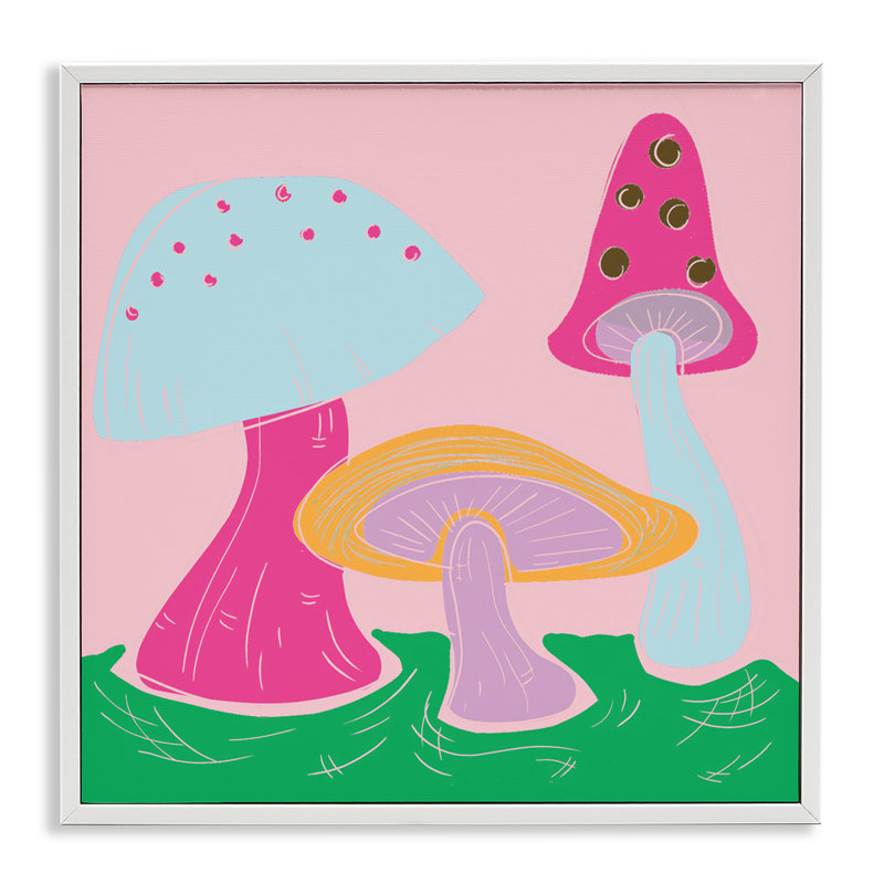 «Groovy Mushroom Dancing Giclee Art» par Deidre Mosher, Giclée encadrée blanc bord de mer, H 12 po x l 12 po