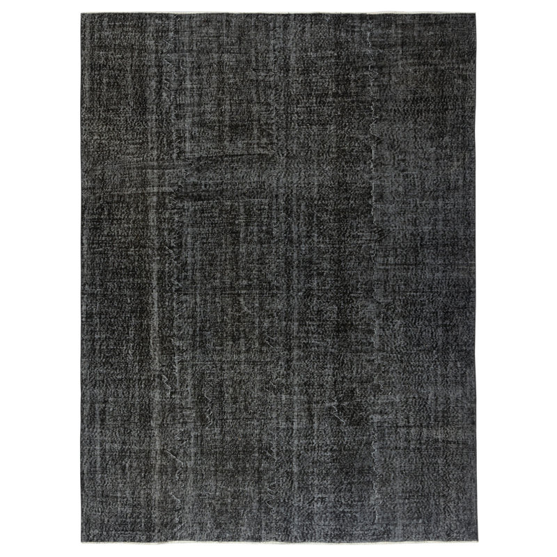 Tapis noir en laine fait à la main 6,8 x 9 pi. Tapis turc rétro pour le salon