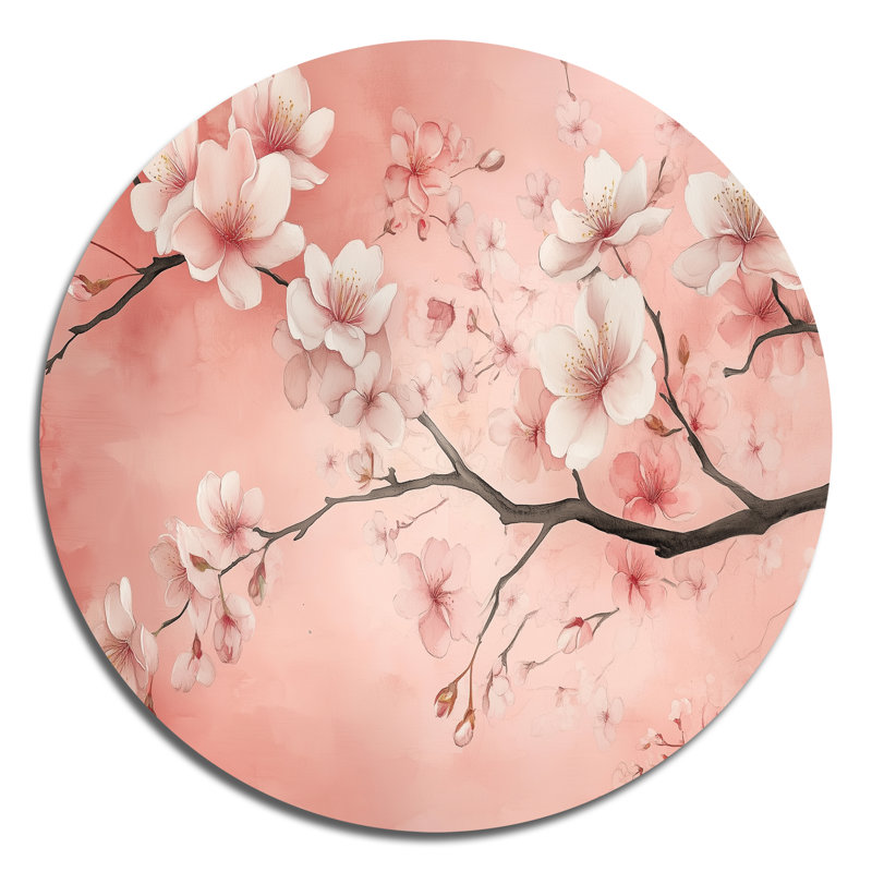 Fleur de cerisier doux en fleurs I - art floral rose, H 23 po x l 23 po