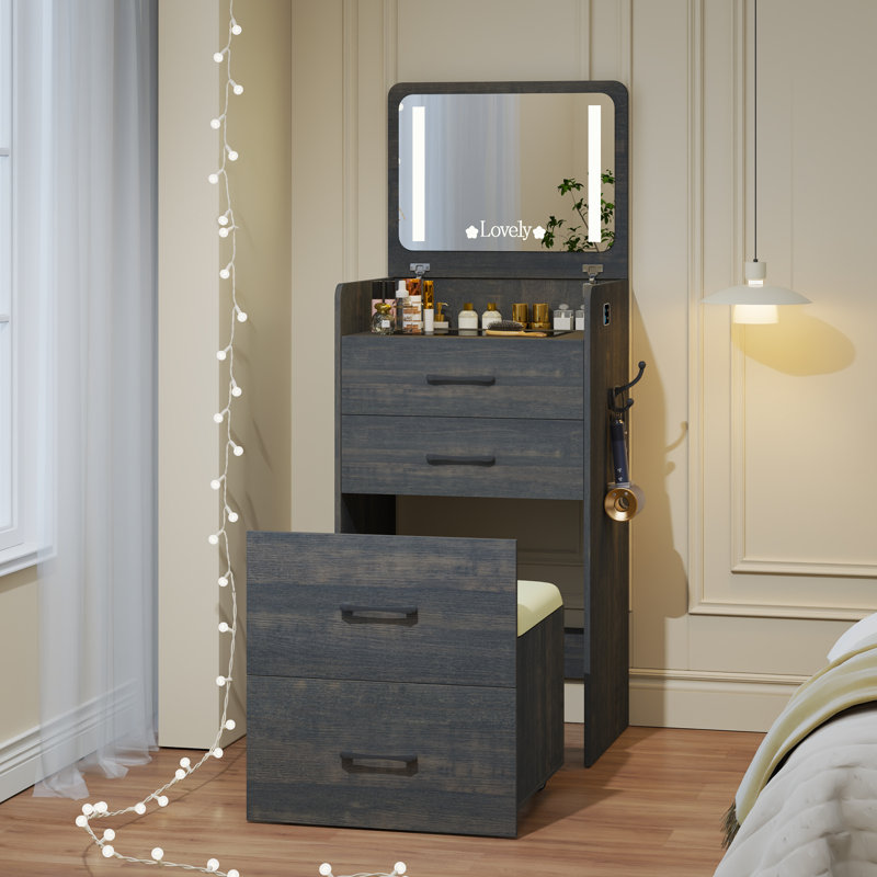 Dressing Table with Mirror, Brown, Black