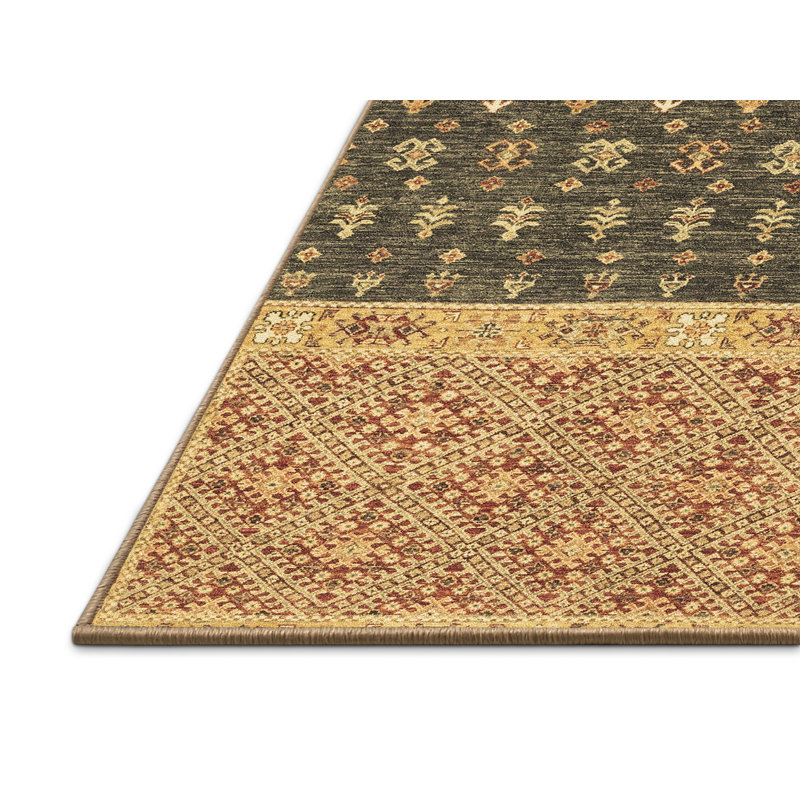 Tapis oriental en laine / polyester tissé à la machine en brun / gris, Rectangle 2 pi x 4 pi