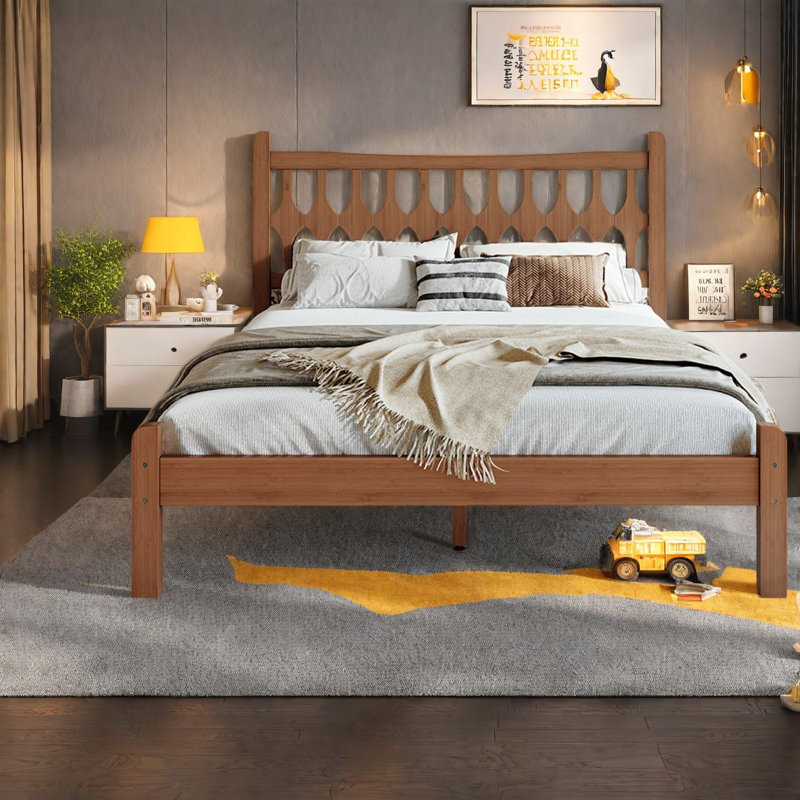 Lit plateforme en bambou Modern Beds Full, tête de lit rustique en forme de diamant pour la maison