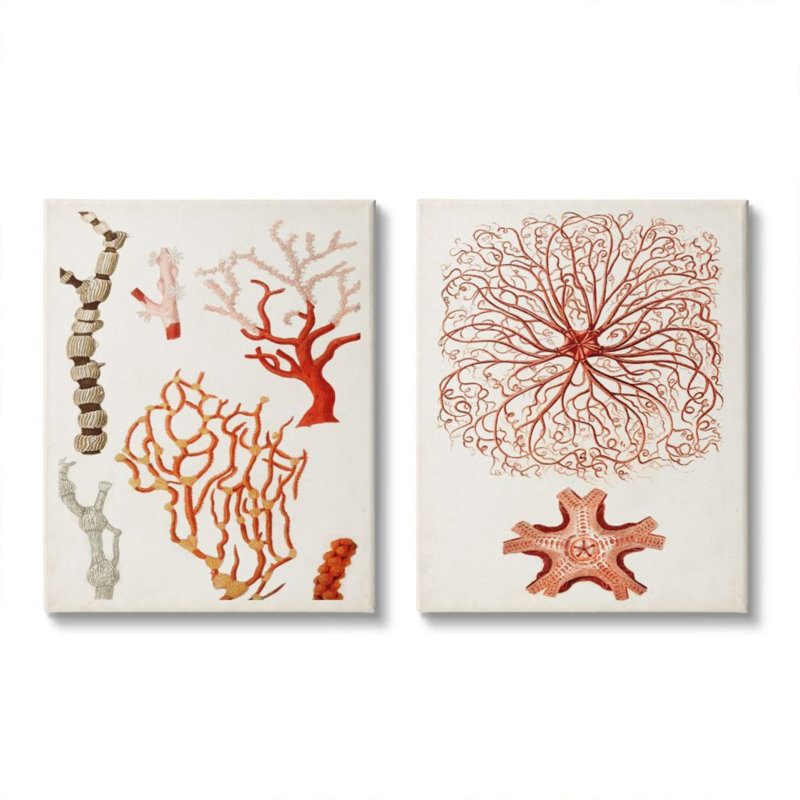 «Collage of Unique Ocean Coral Red Brown», ensemble de 2 reproductions d'impressions, H 30 po x l 24 po, Toile tendue