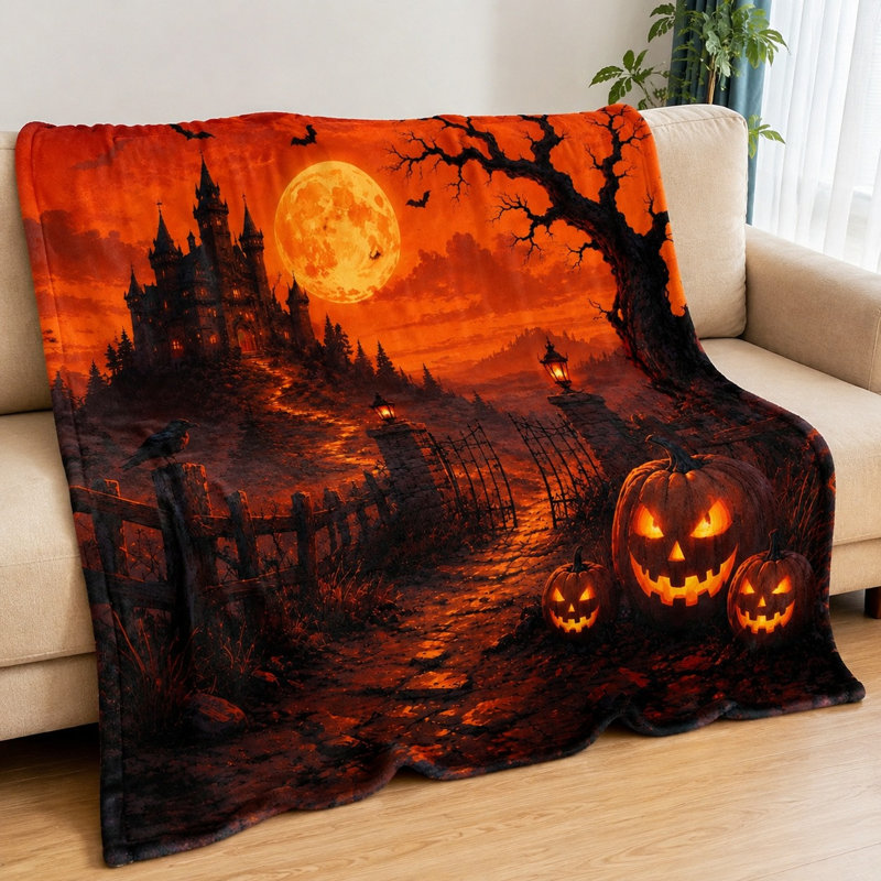 Couverture Spooky Halloween Castle, Jeté standard (l 50 po x L 60 po)