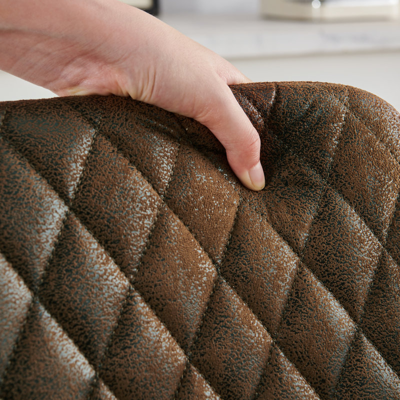 Vintage Upholstered Armless Bar Stool, Brown Suede