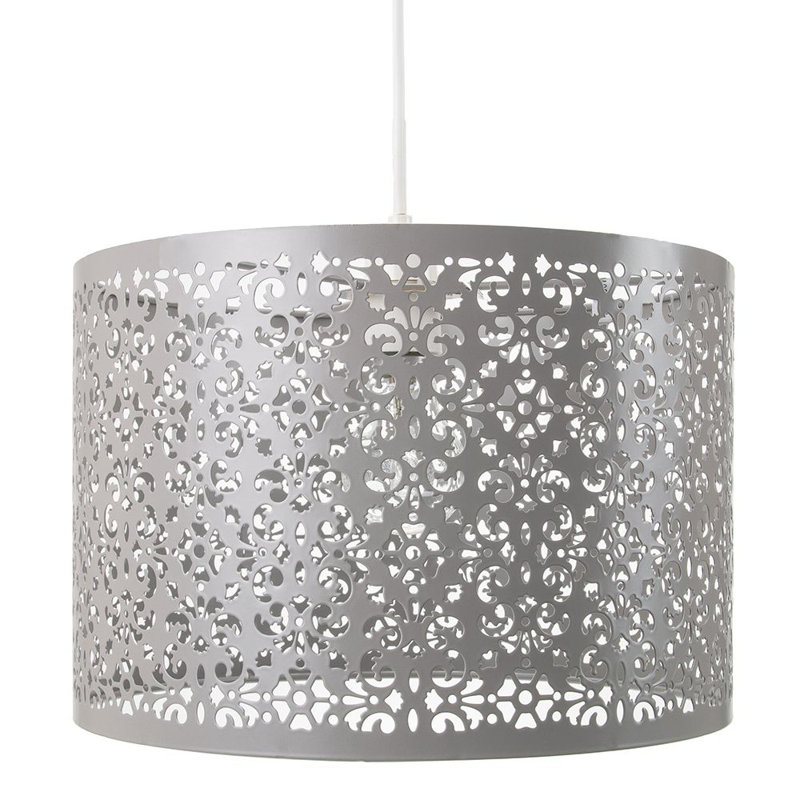 Marrakech Designed Pendant Light Shade with Floral Decoration, 19cm H x 29cm W x 29cm D, Grey