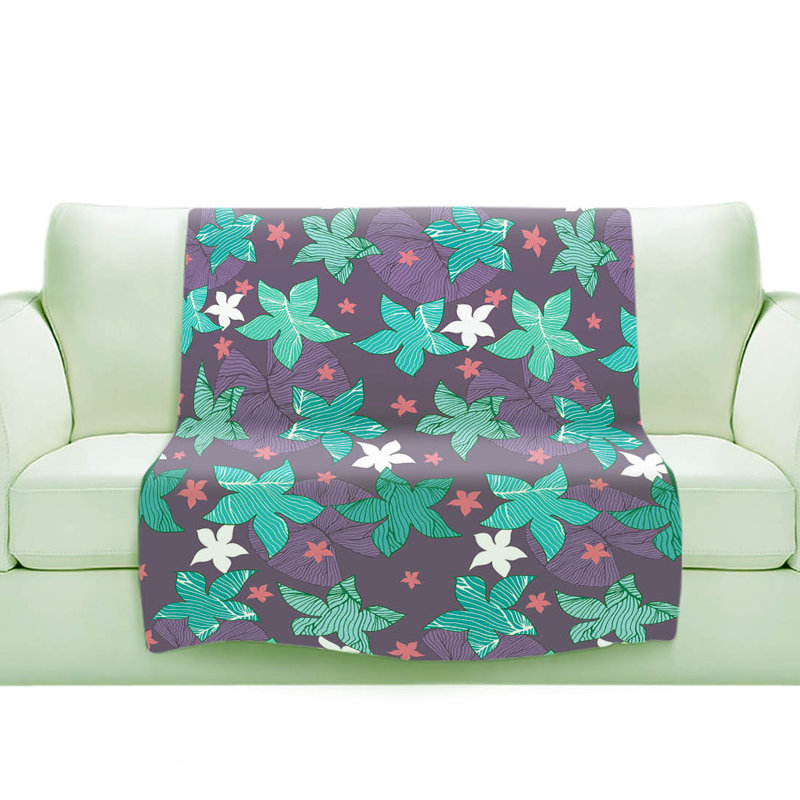 Couverture sherpa douce mauve fleurs en mer, l 51 po x L 60 po