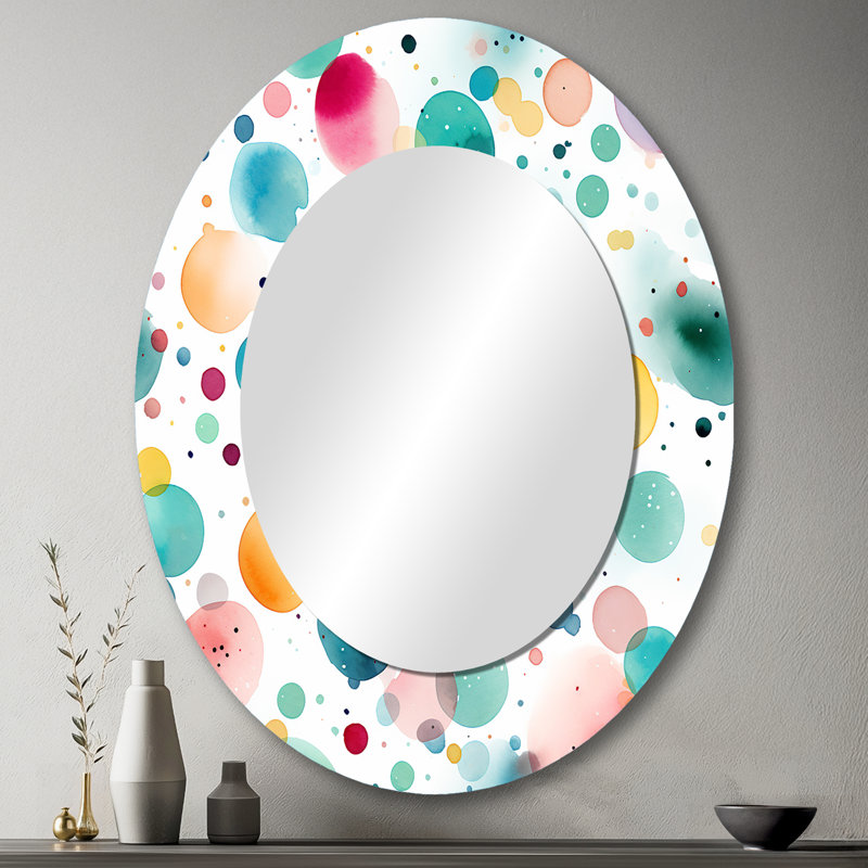 Rubyn Watercolor Delight Motif à pois - grand miroir à pois, miroir mural décoratif moderne, impression d'art en métal, Ovale