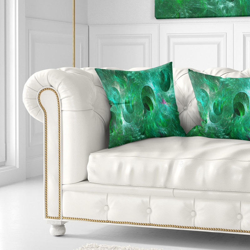 Texture de verre vert fractal - coussin imprimé abstrait, 18 po x 18 po, Carré