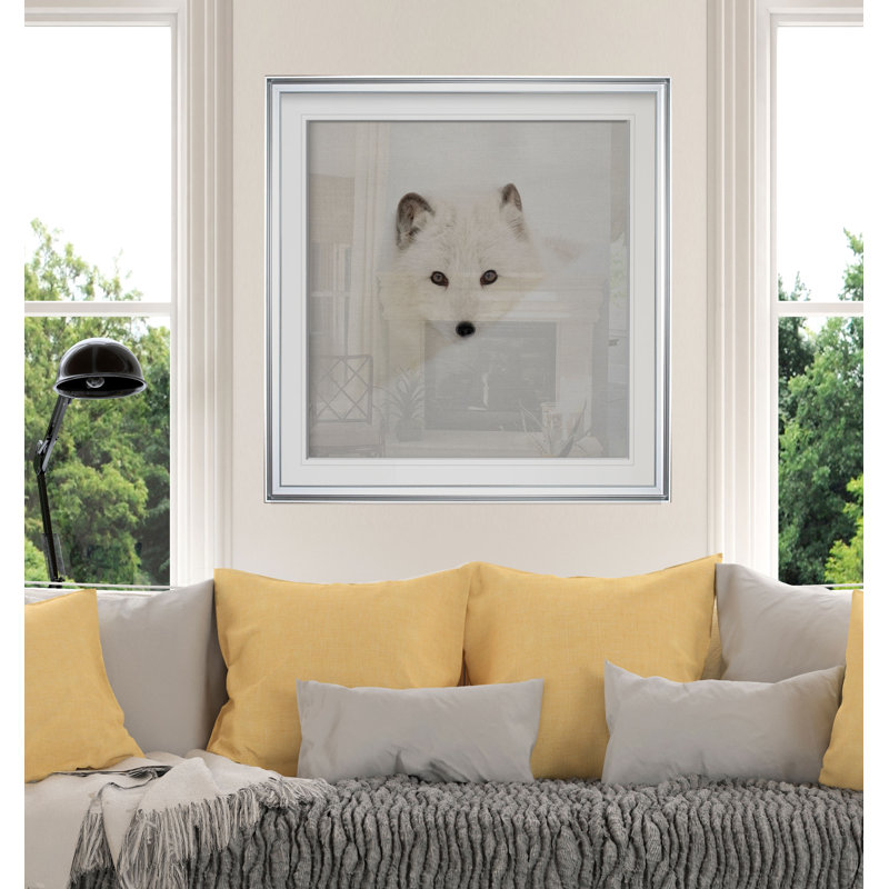 «Arctic Fox», reproduction de photo, H 17,5 po x l 17,5 po x P 1,5 po, Cadre argenté