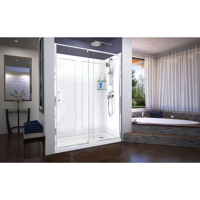 Flex 60" x 76.75" Pivot Semi-Frameless Shower Door, Right
