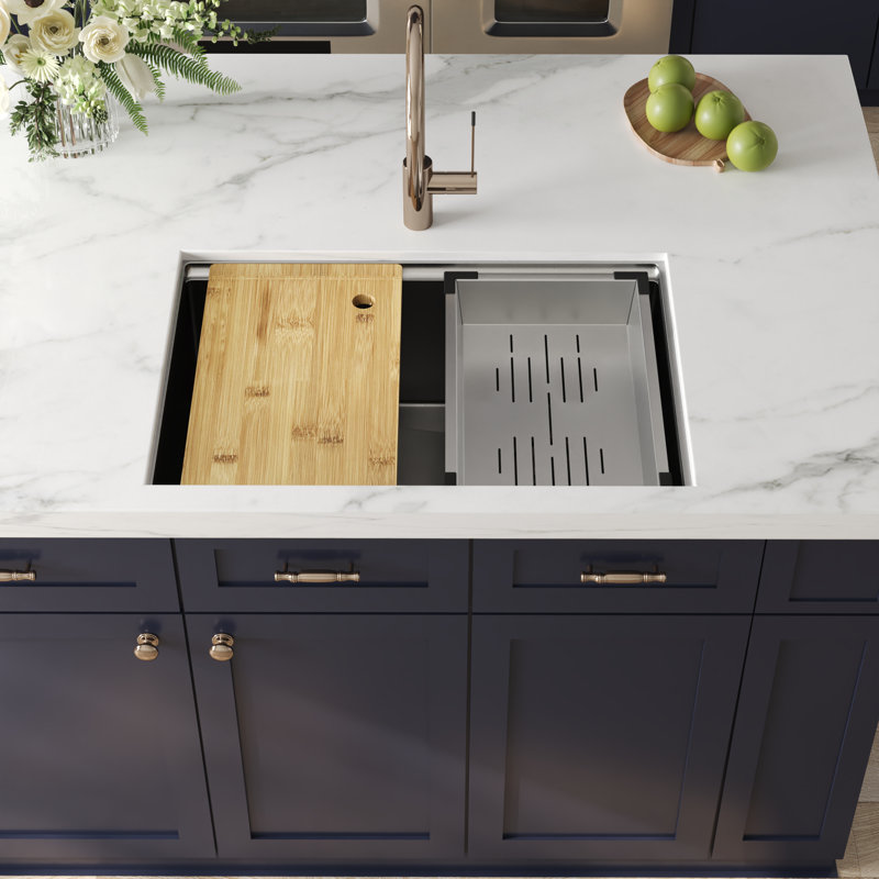 DeerValley 27" x 19" Undermount Kitchen Sink, S304 Stainless Steel Workstation Sink with Accessories