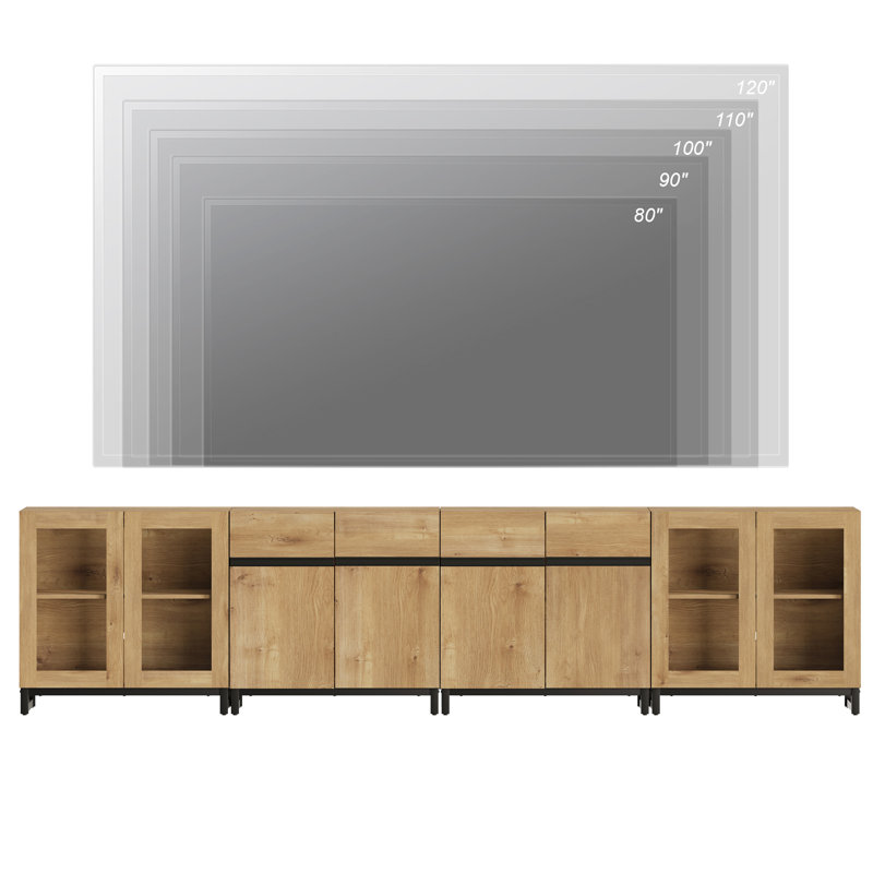4 In 1 TV Stand For Tvs Up To 120 Inches, Modern Entertainment Center With Glass Doors And Metal Legs, TV Console With Adjustable Shelf For Living Room, Bedroom