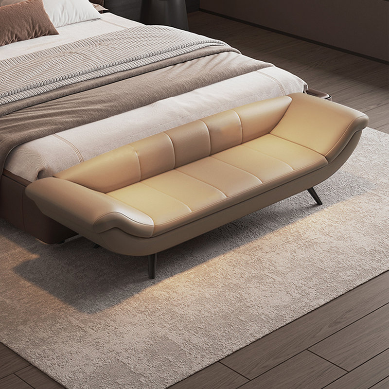 Modern Style Wood Upholstered Bedroom and Entryway Leather Long Bench, Tan