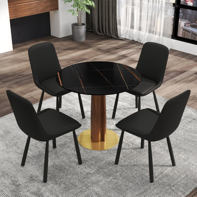 Ensemble de 5 petites tables de conférence rondes en pierre frittée 5 pièces avec 4 chaises en cuir synthétique