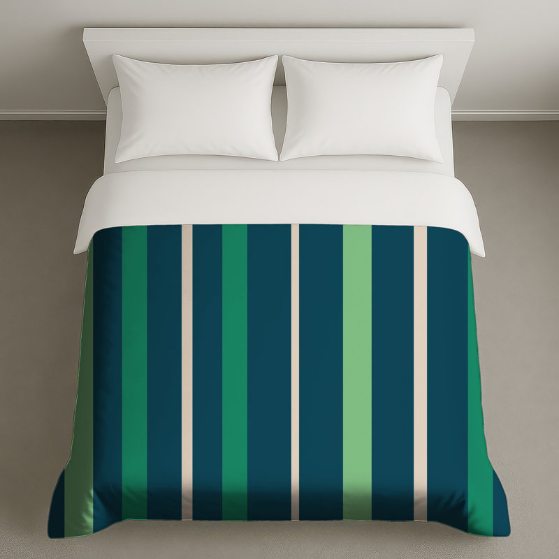Housses de couette à rayures vertes et bleues, Lit simple
