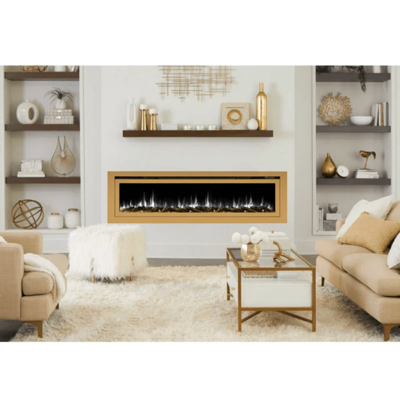 The Sideline Deluxe Gold Smart Electric Fireplace, 21.5" H x 72" W x 5.5" D
