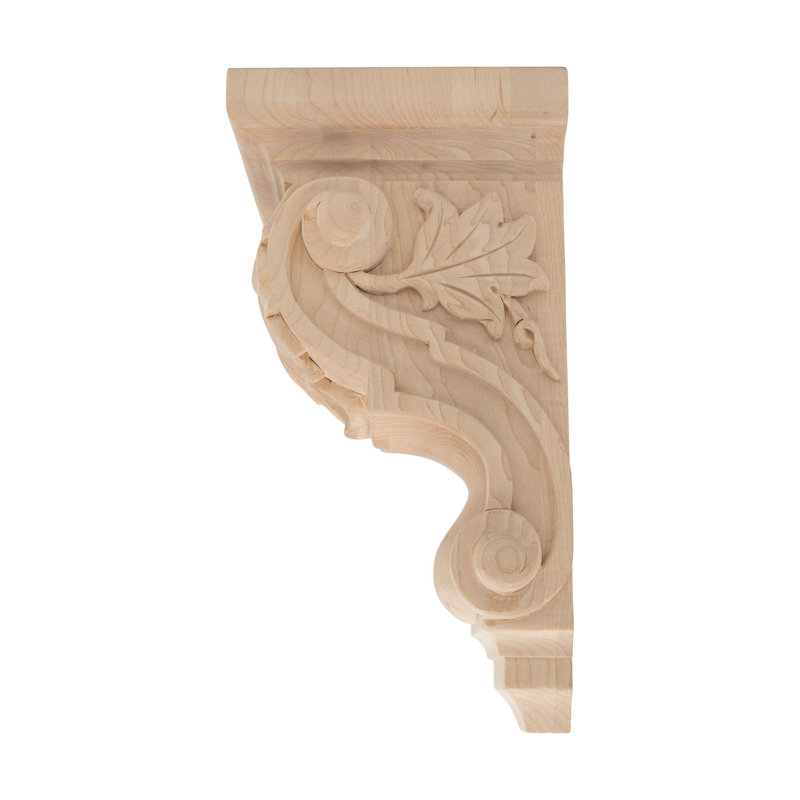 10" Hand Carved Alder Wood Acanthus Leaf Corbel