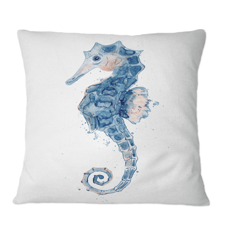 Portrait d'un hippocampe - Coussin décoratif imprimé nautique et côtier, 18 po x 18 po