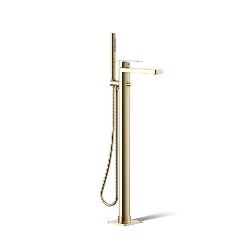 Parallel Floor-Mount Bath Filler Trim With Handshower, Gold