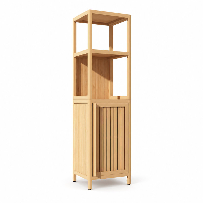 Selvora Tall Bamboo Bathroom Storage Cabinet Freestanding for Small Spaces, Brown