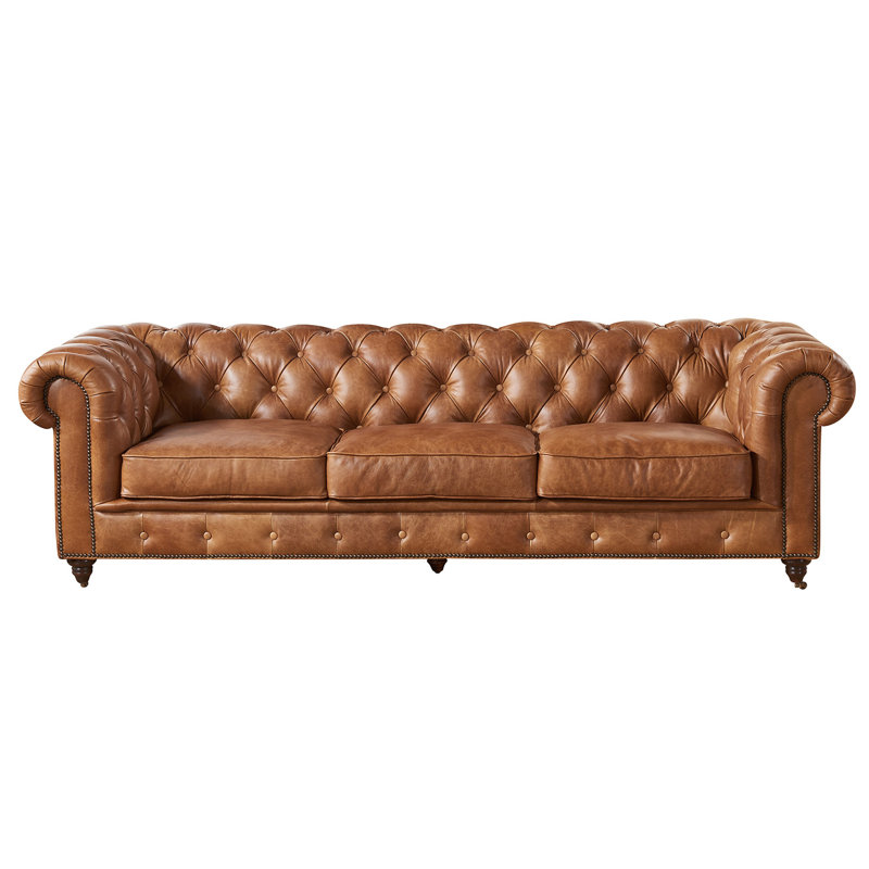 Jarique 95'' Upholstered Sofa, Light Chestnut Genuine Leather