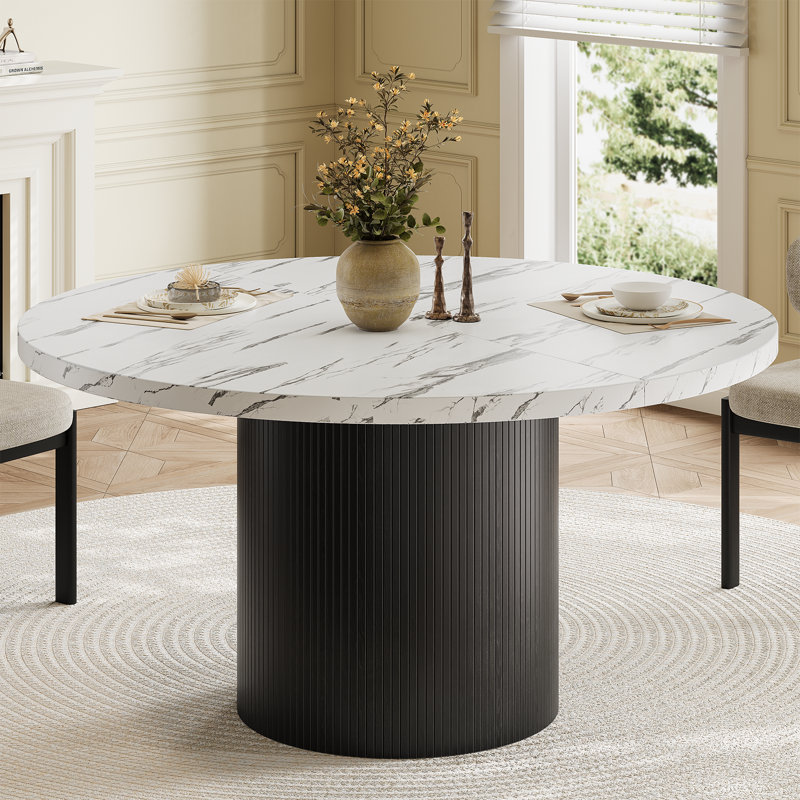 Table de salle à manger 47,2 po, Marbre blanc / noir