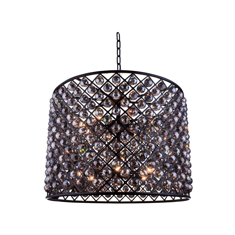 Lustree tambour 12 lumières Swinney, Brun moka, Cristal (transparent)