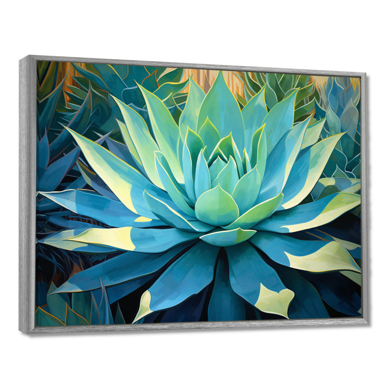 «Green Succulents Majestic Agave II - Succulent», art mural, H 34 po x l 44 po x P 1,5 po, Encadrement argenté