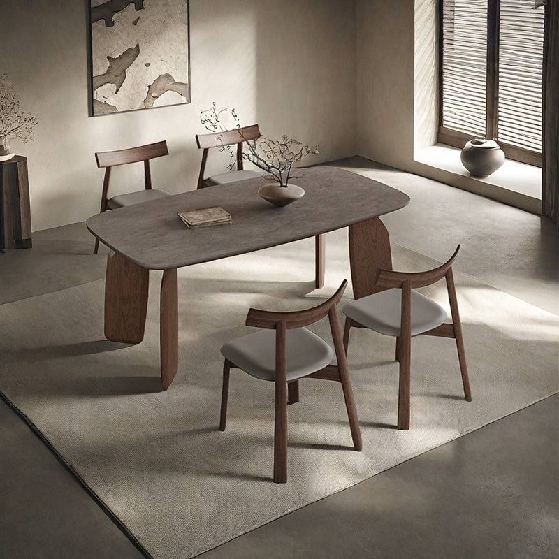Retro simple rectangular dining table set, 29.5"H x 63"L x 31.5"W