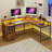 Monge 67'' L-Shape Wood Desk Computer Table with LED Light & Power Outlets-1223196394