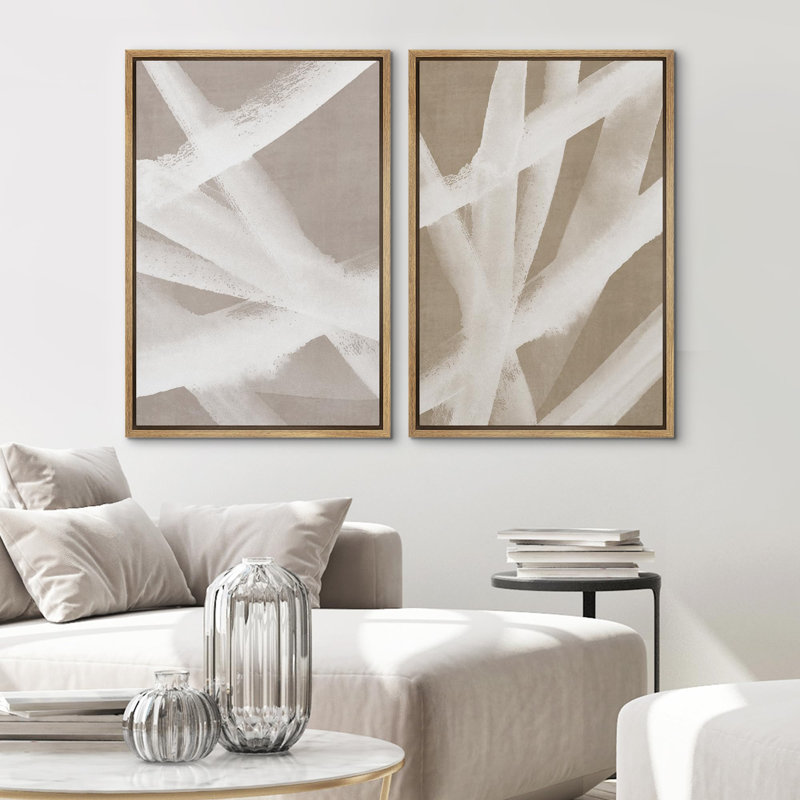 «Mid-Century Black Polygons», 2 pièces sur toile, H 24 po x l 36 po, Encadré naturel