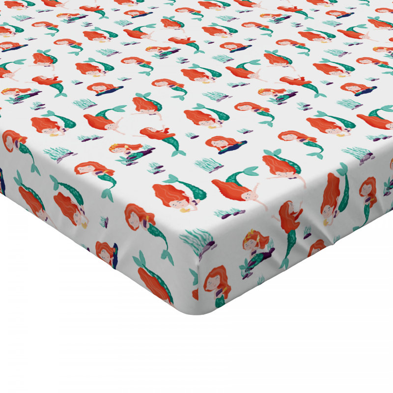 Microfiber Fitted Sheet, Orange, Mermaid, Full Fitted Sheet