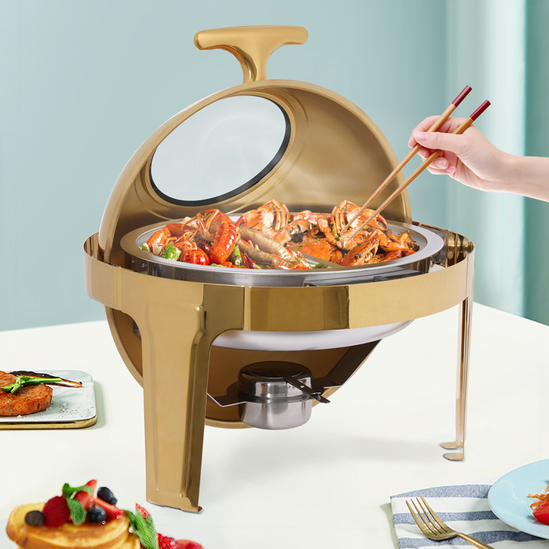 16.9QT Round Buffet Warmer Chafing Dish With Visible Glass Lid