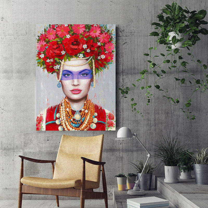 Flowers Woman II - Wrapped Canvas Painting