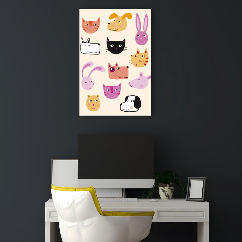Cute Animal Faces Contemporary Bear Cat Dog Forest Wall Art Print, 45.72cm H x 30.48cm W